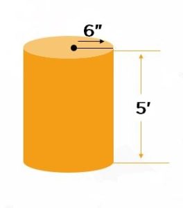 Cylinder Volume Labeld 5 ft bollards Construction Math Free Test